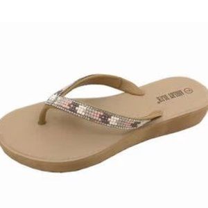 Ashley Blue Beaded Rhinestone Flip Flops